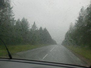 Raining on the road in Sweden