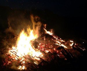 Traditional Easter bonfire ”påskbrasa” in Kinnahult, Västra Götaland (West Gothland)
